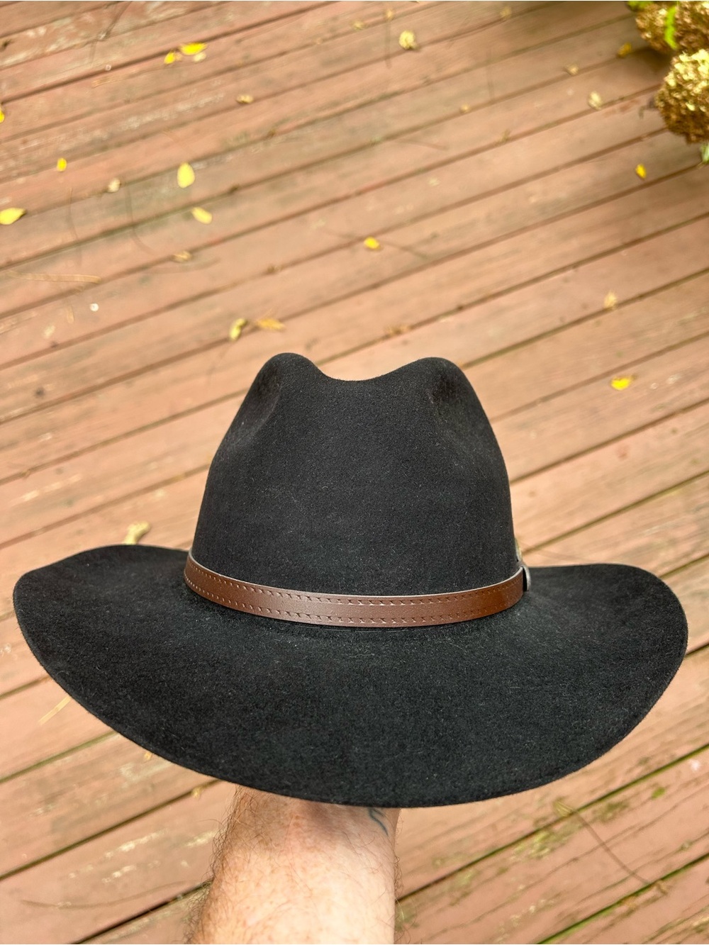 Akubra Black Felt Hat with Brown Band